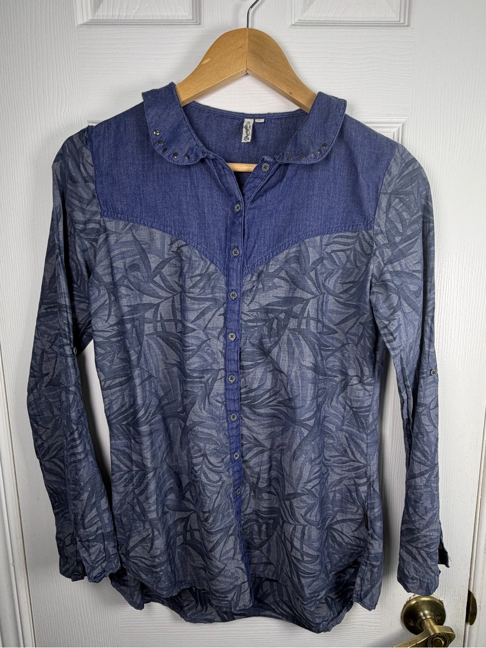 Wrangler Blue Western Button Down Shirt Women's L Ranch Rodeo Cowgirl Cotton - Picture 3 of 14